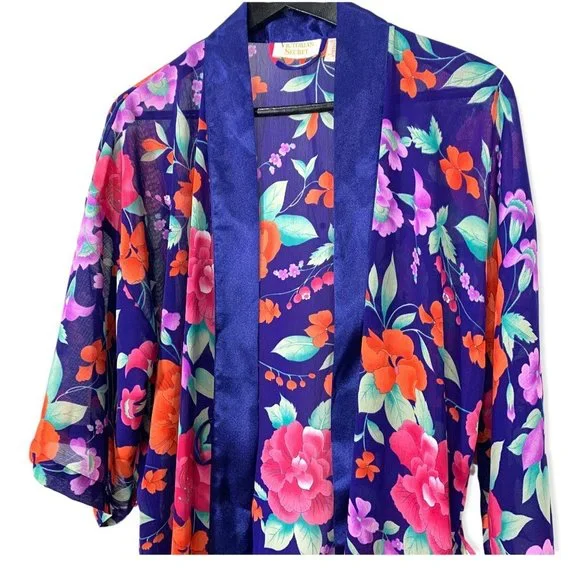 Vintage 90s Victorias Secret Gold Label Multicolor Floral Lightweight Robe One S